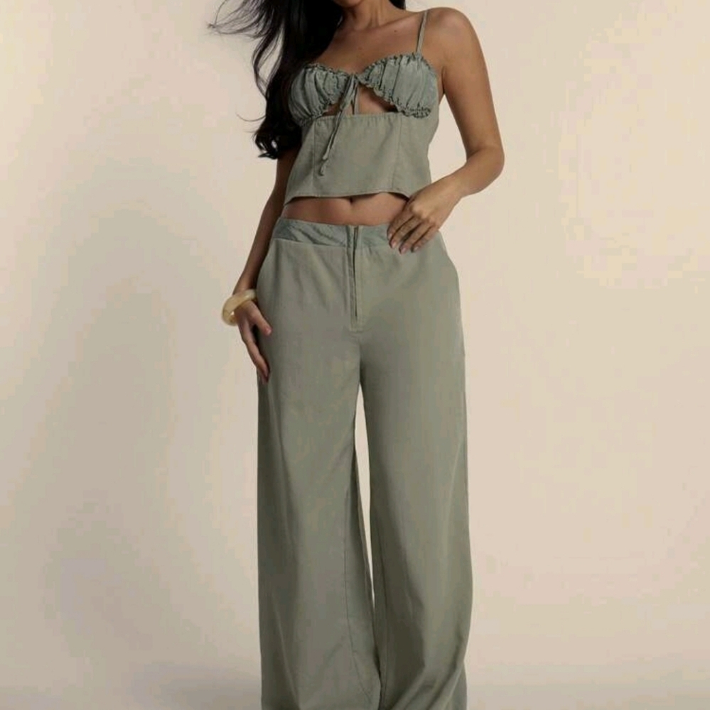 Mid Rise Wide Leg Hook And Eye Trousers Spring Summer Easter Elegant
